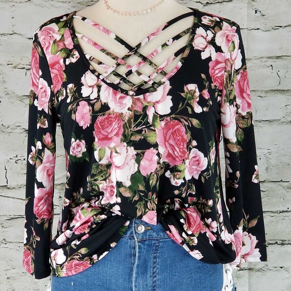 SALE ! NWT Black Pink X Strap Relaxed Top S M L XL